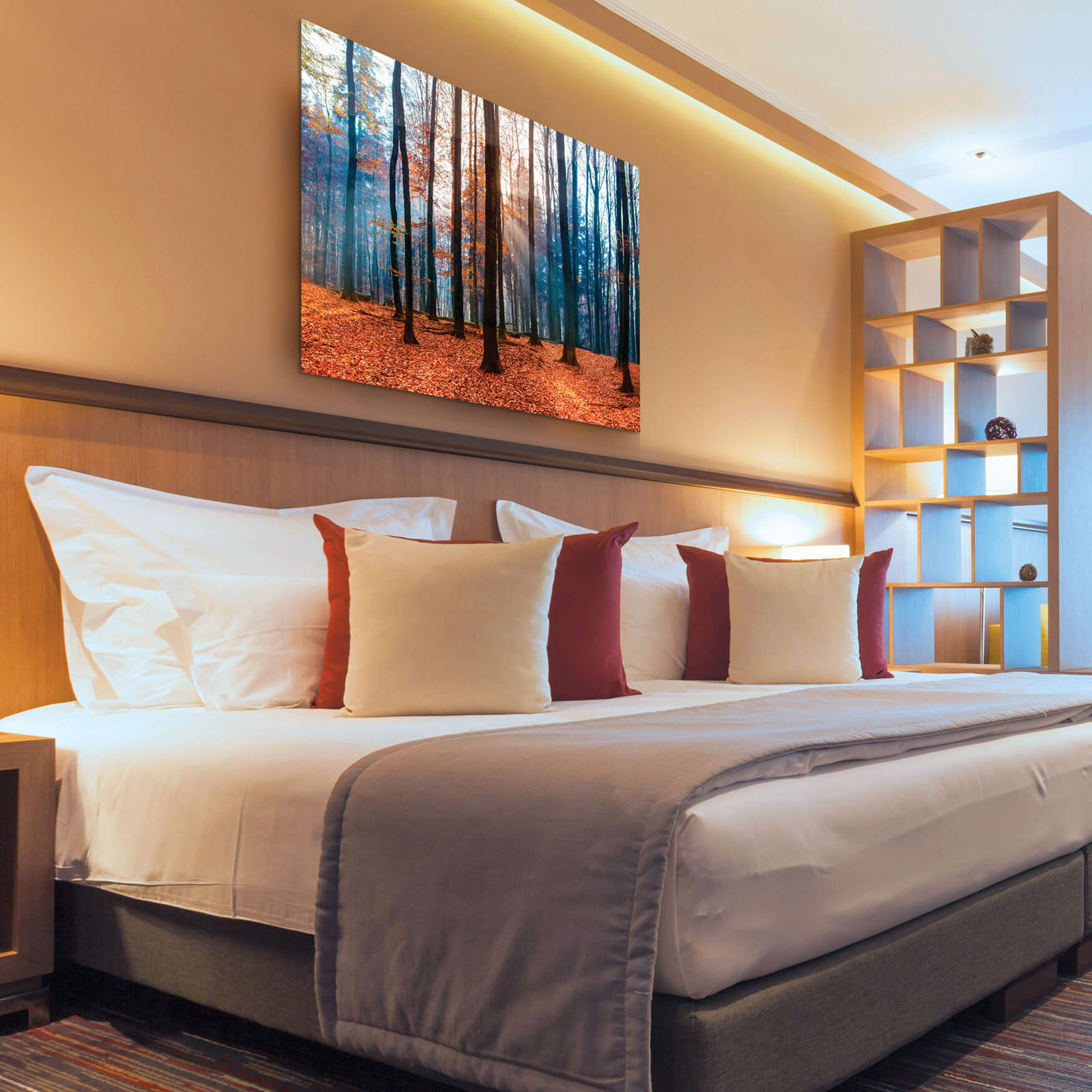 ChromaLuxe-Wandbild im Hotelzimmer