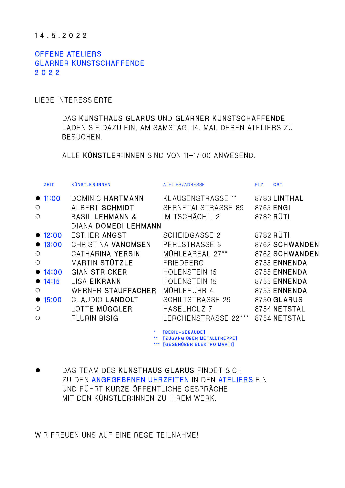 14.5.2022: Offene Ateliers Glarner Kunstschaffende 2022