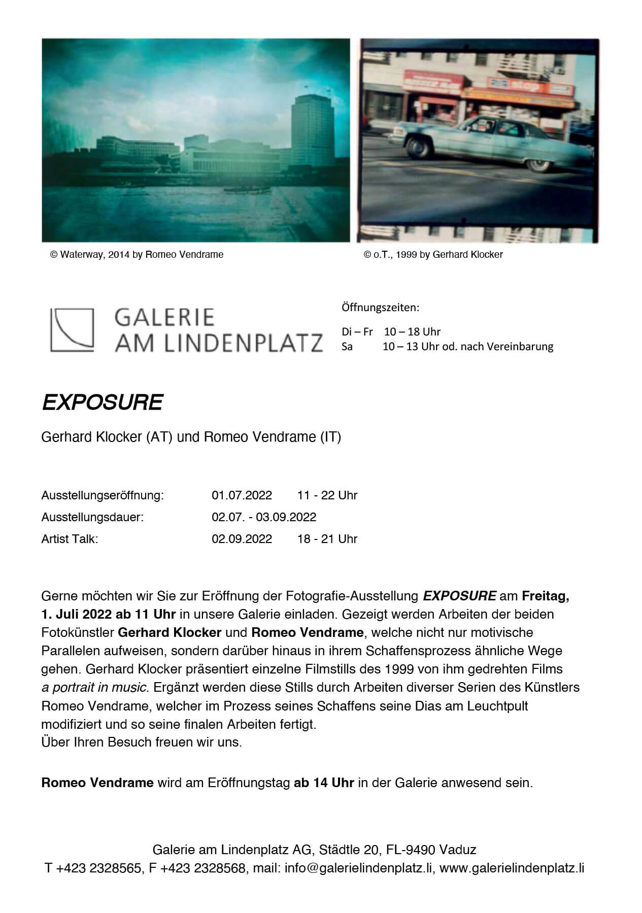 Gerhard Klocker (AT) und Romeo Vendrame (IT): Exposure Gerhard Klocker (AT) und Romeo Vendrame (IT): Exposure