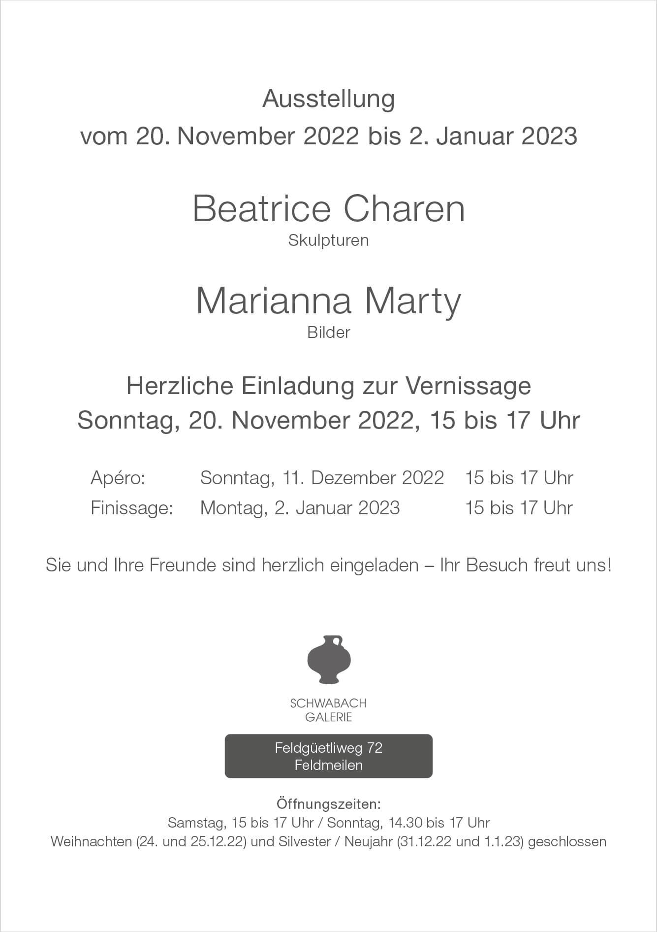 Beatrice Charen (Skulpturen) / Marianna Marty (Bilder) Beatrice Charen (Skulpturen) / Marianna Marty (Bilder)